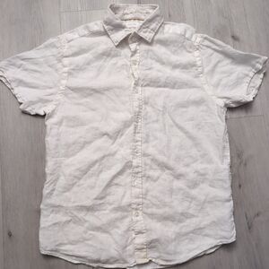 Porter & Ash 100% Linen Shirt Mens Size Medium White Button Short Sleeve Casual